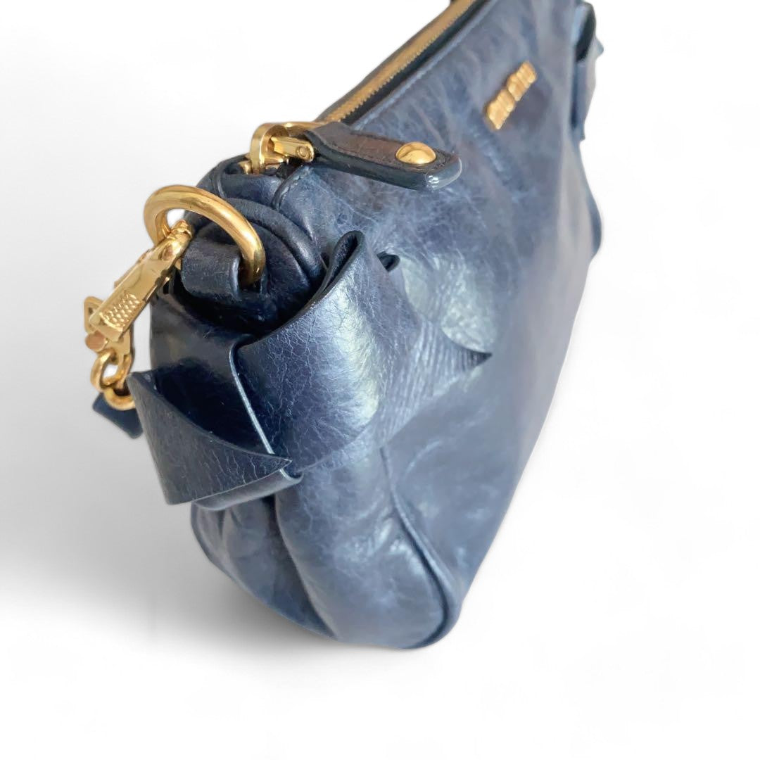 Miu Miu - Side Ribbon Leather Navy Handbag Gold Hardware