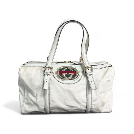 Gucci - new britt leather boston handbag white vintage archive