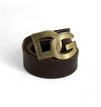 Dolce & Gabbana - Brown Leather Belt Big Pendant Gold D&G