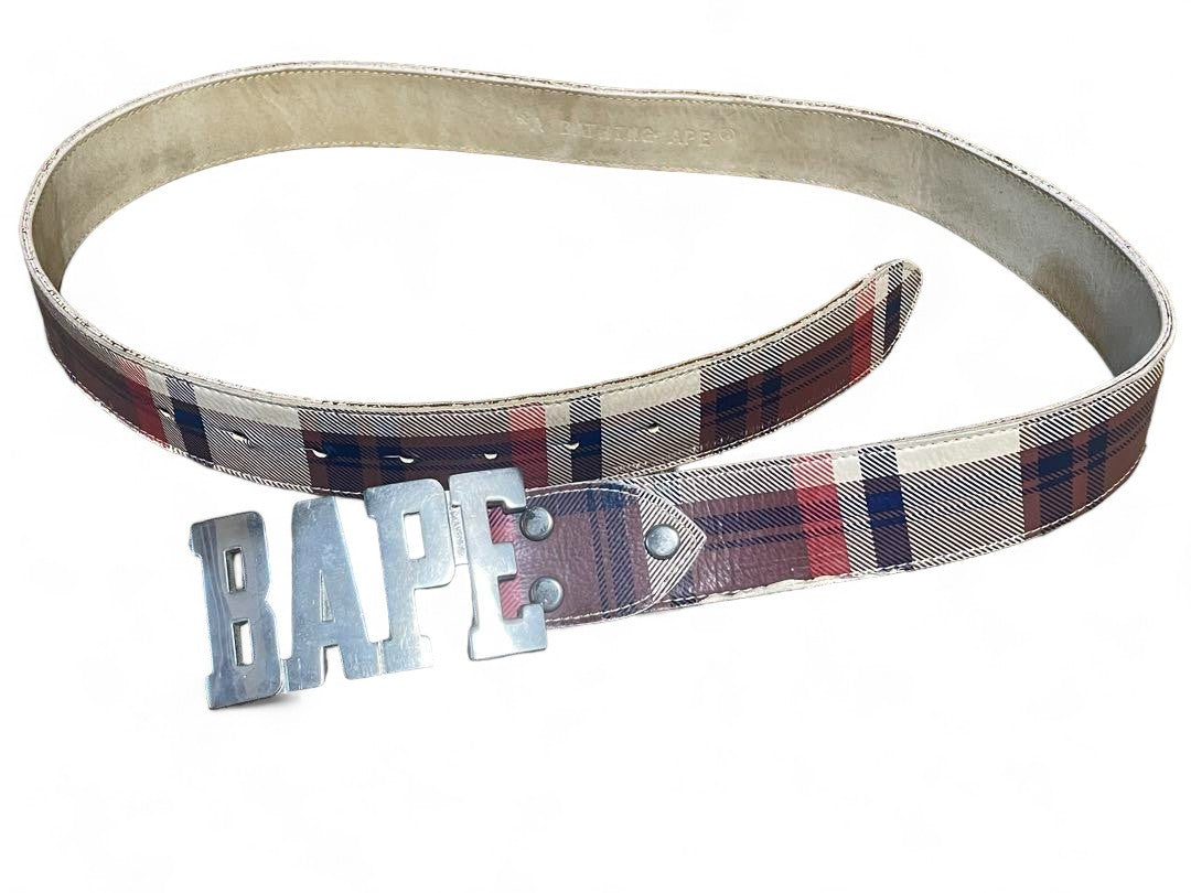 A Bathing Ape (BAPE) - L Camo Big Logo Buckle Belt Nova Check Brown