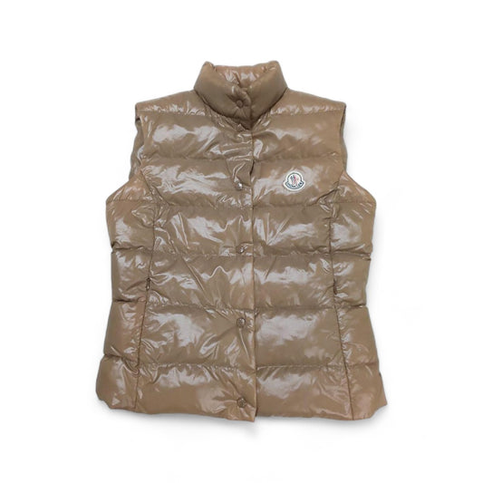 Moncler - S collar puffer down vest embroidered patch logo beige women