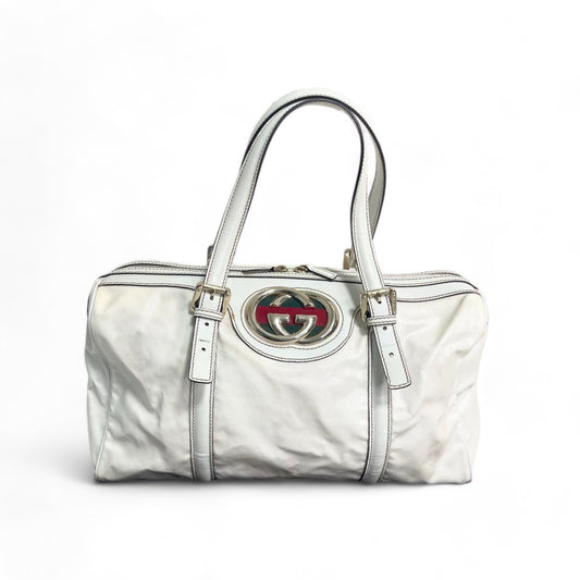 Gucci - Britt handbag white leather vinyl shoulder/tote bag GG