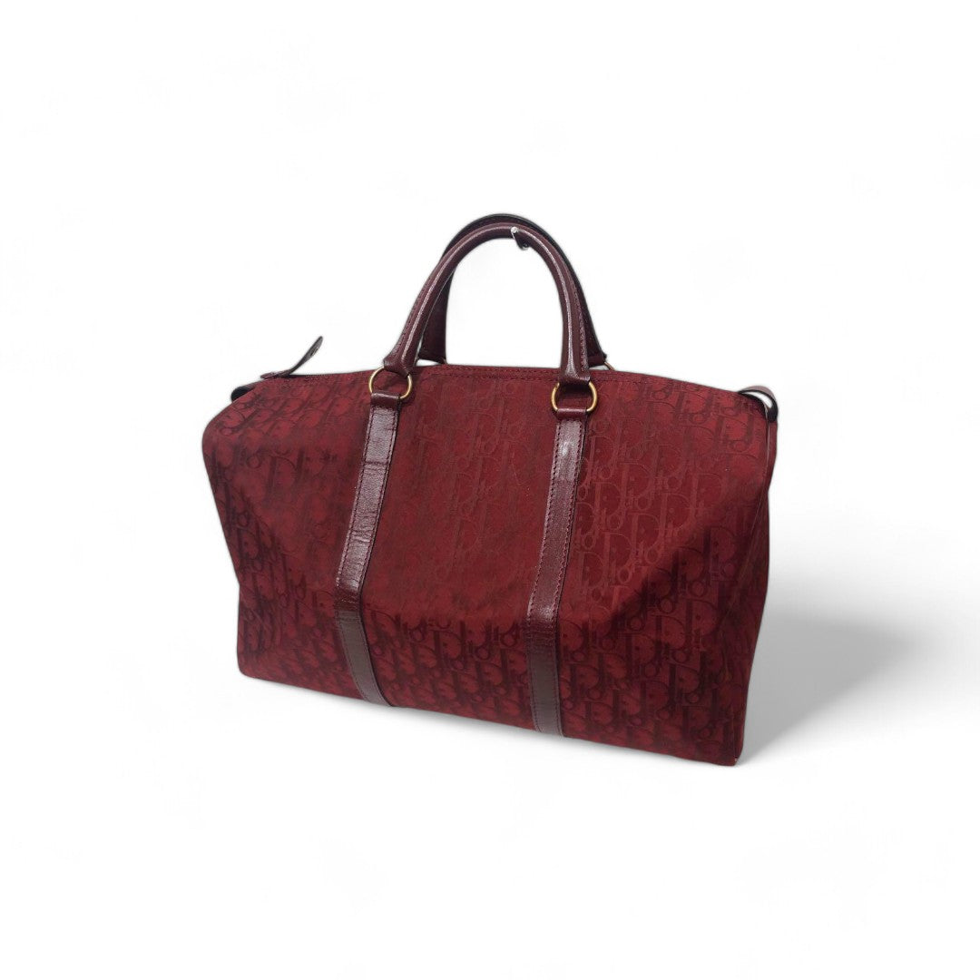 Dior - Red Boston Vintage Trotter Handbag Suede Bordeaux