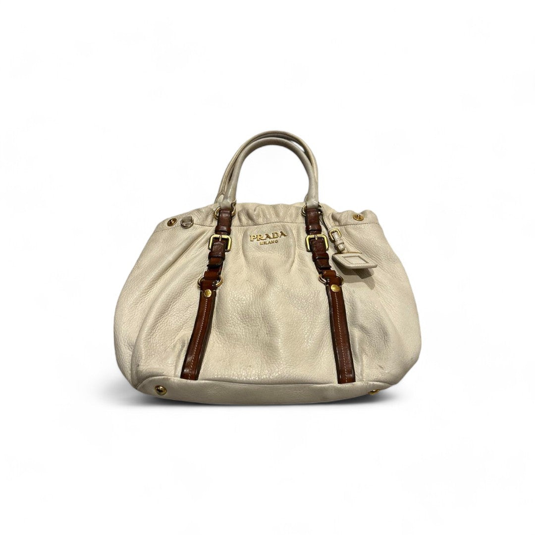 Prada - White Handbag Shoulder Bag Deer Leather Gold Hardware