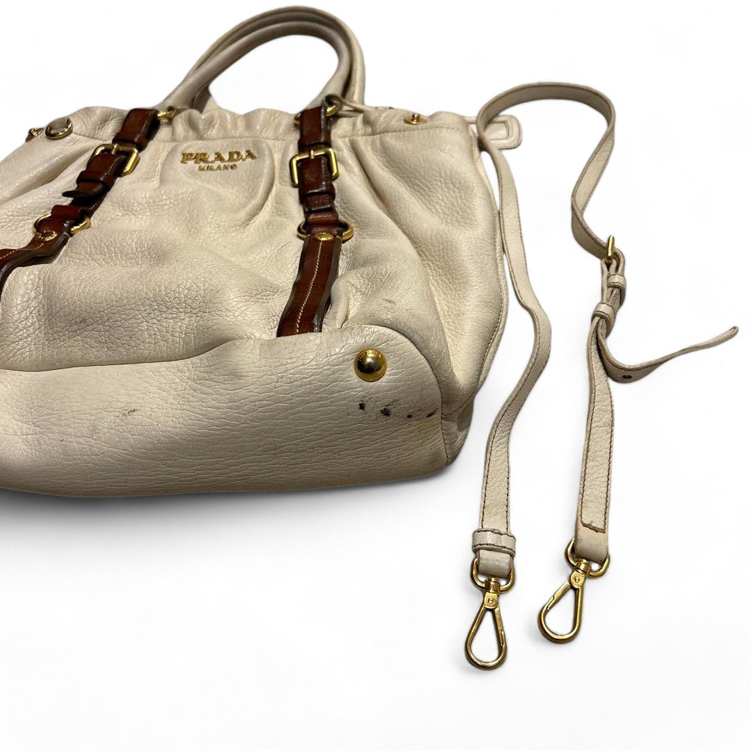 Prada - White Handbag Shoulder Bag Deer Leather Gold Hardware