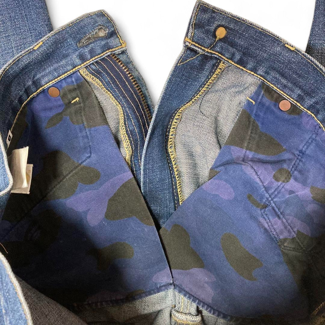 A Bathing Ape (BAPE) - L embroidered baggy jeans blue backprint denim