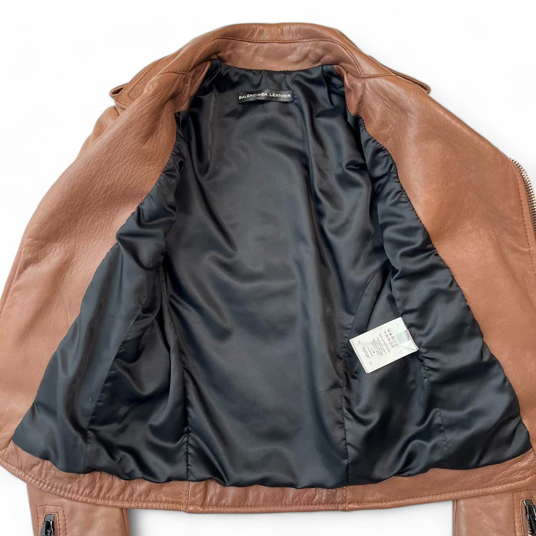 Balenciaga - FW10 lamb leather brown sheepskin riders jacket