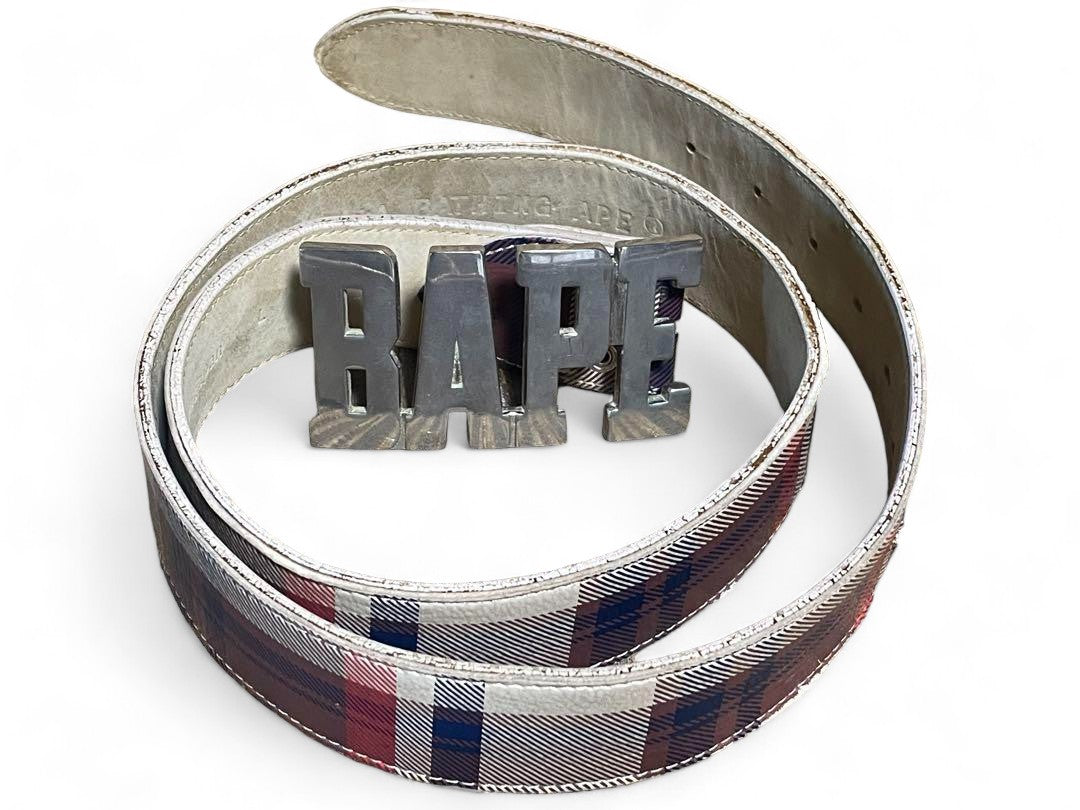 A Bathing Ape (BAPE) - L Camo Big Logo Buckle Belt Nova Check Brown