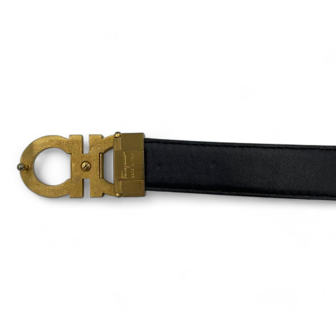 Salvatore Ferragamo - S belt black leather gancini gold