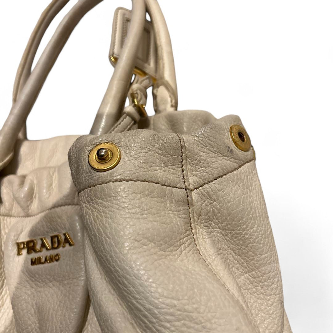 Prada - White Handbag Shoulder Bag Deer Leather Gold Hardware