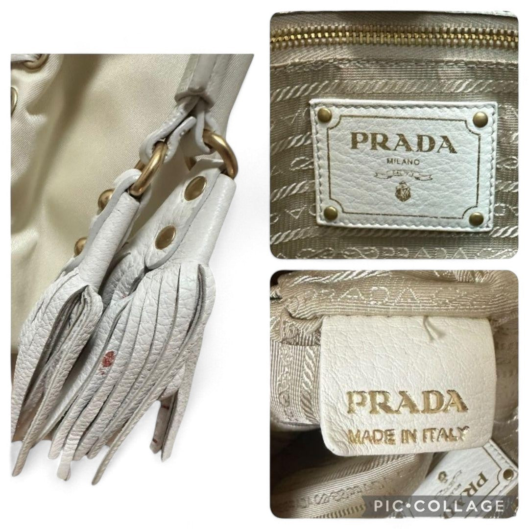 Prada - Shoulder Bag Tessuto Infilat Vintage Leather White Gold