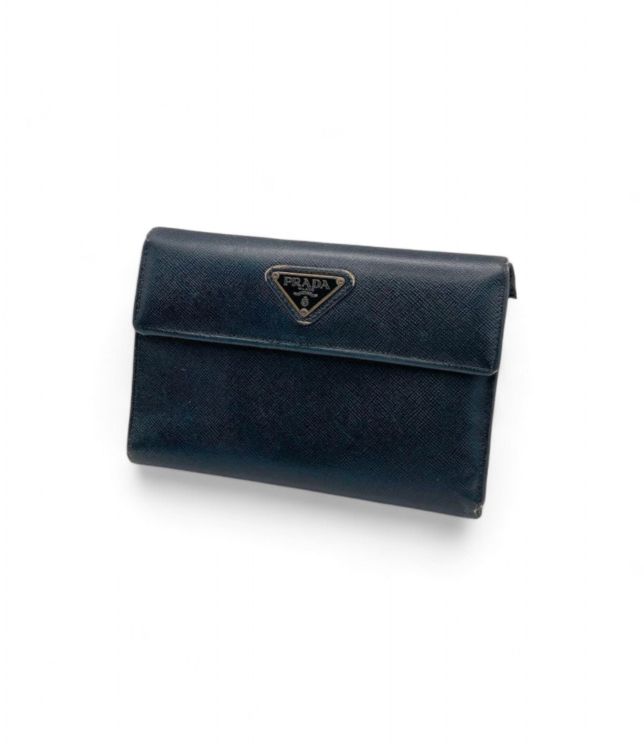 Prada - Bifold Leather Wallet Navy Saffiano