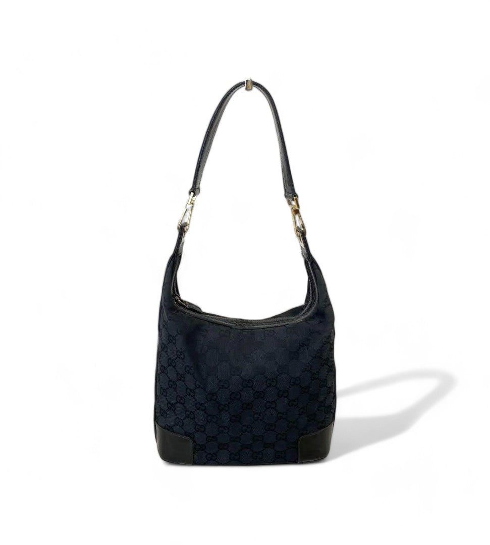 Gucci - Canvas Leather Black Monogram Handbag One Shoulder Bag