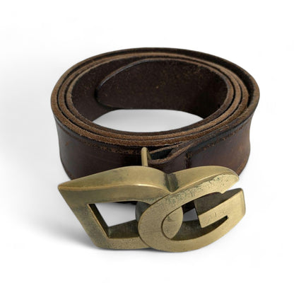 Dolce & Gabbana - Brown Leather Belt Big Pendant Gold D&G