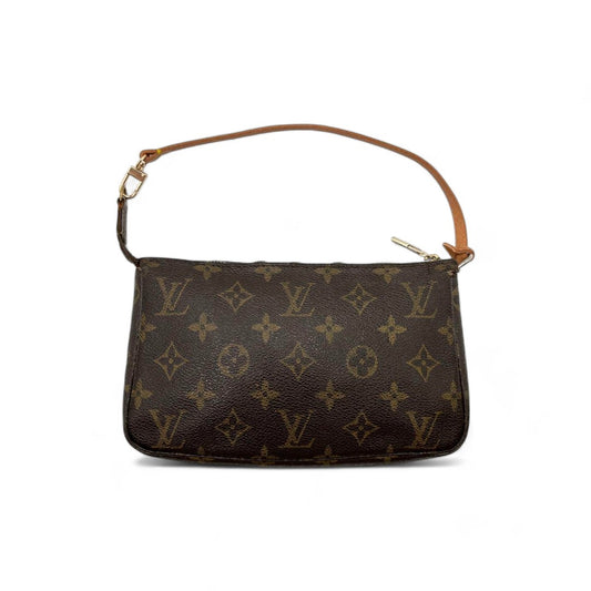 Louis Vuitton - Leather Pochette Handbag Monogram LV Brown Beige