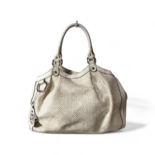 Gucci - white shoulder bag interlocking pattern leather canvas tote