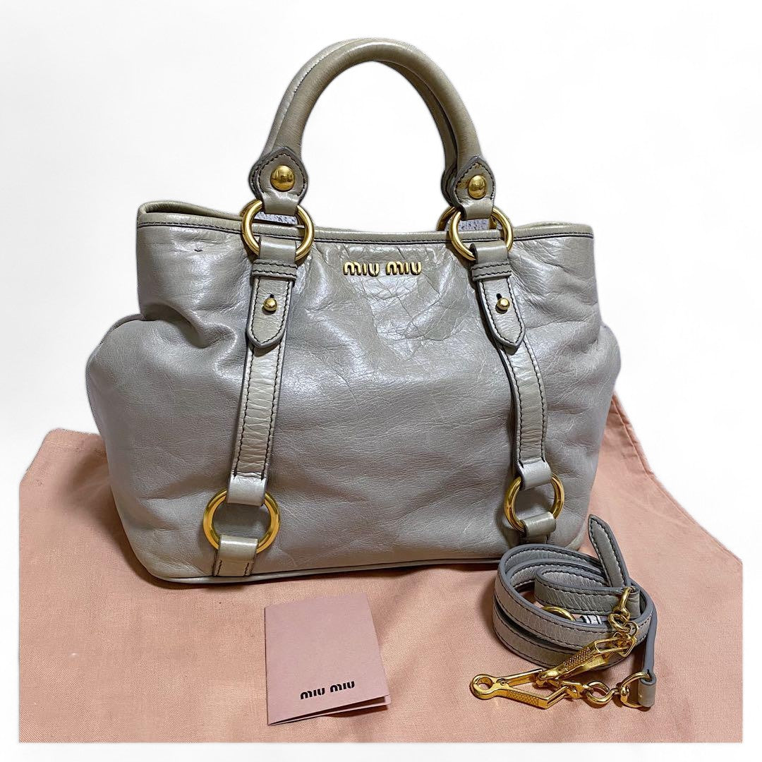 Miu Miu - vitello vintage grey leather handbag 2way shoulderbag