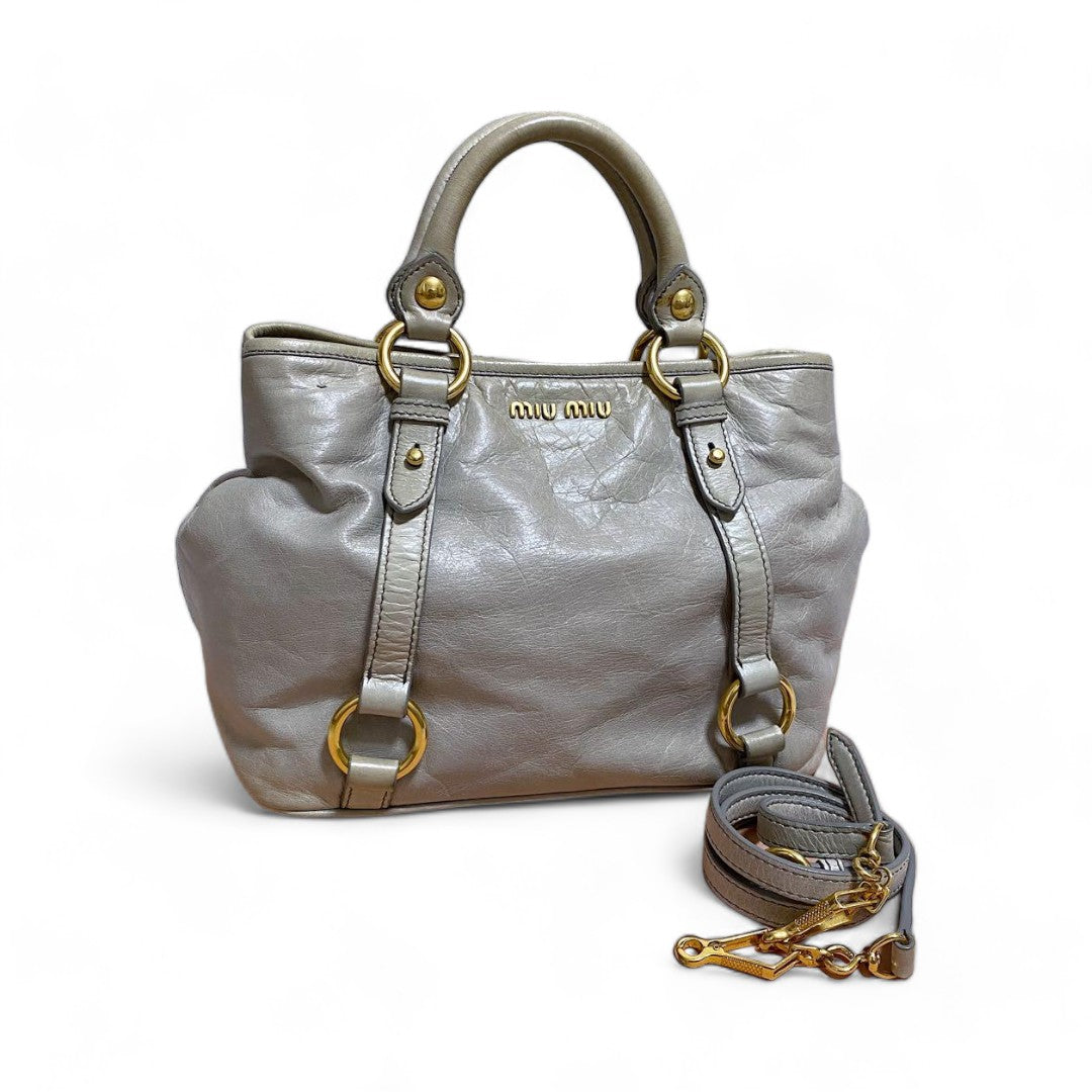 Miu Miu - vitello vintage grey leather handbag 2way shoulderbag